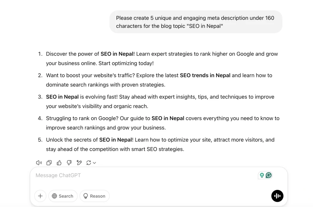 meta description generation AI